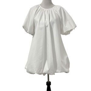 klesis Womens Puff Sleeve Bubble Hem Mini Dress Sz Medium White New